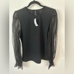 NWT NY & CO Elegant Black Sheer Sleeve Top Size Medium